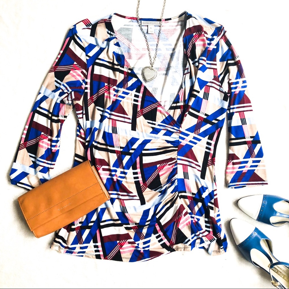 Dana Buchman Abstract Print Wrap Top